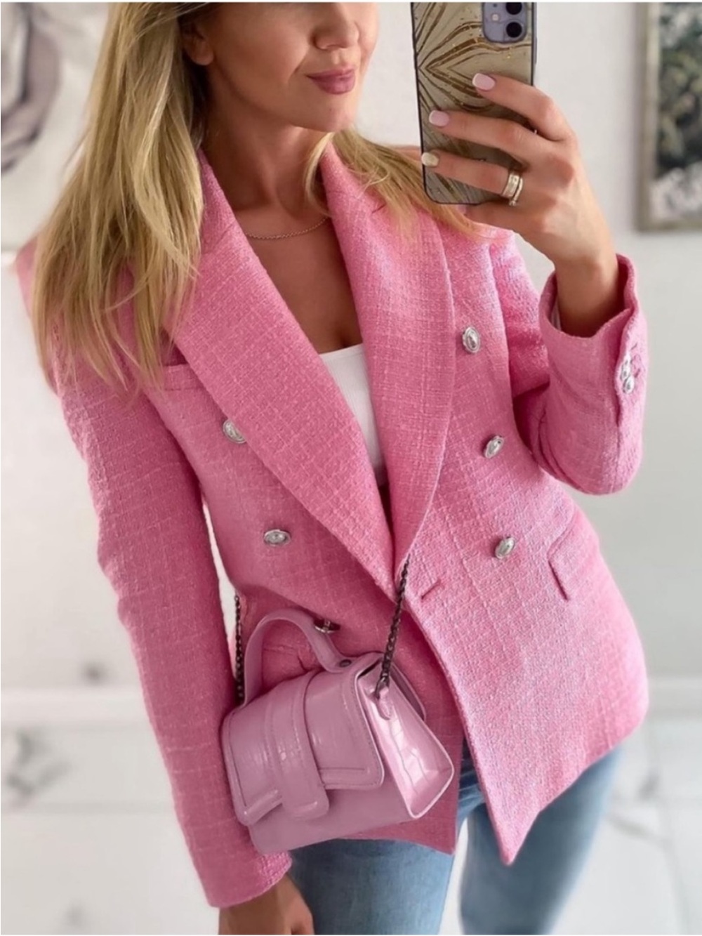 291 • Coming Soon! Pink Tweed Blazer Jacket